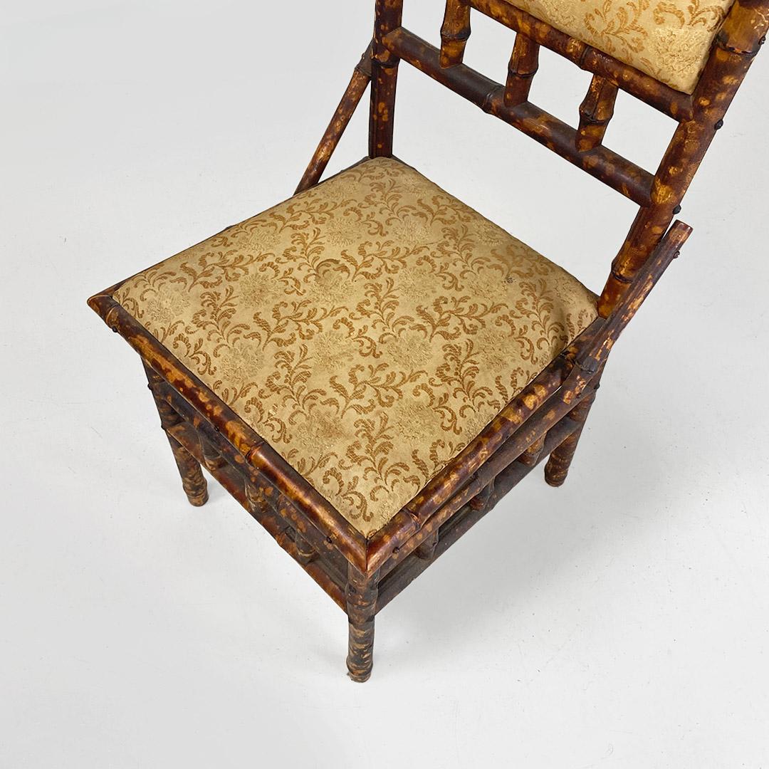 Tissu Chaise coloniale italienne ancienne en bois de bambou et tissu damassé, années 1910 en vente