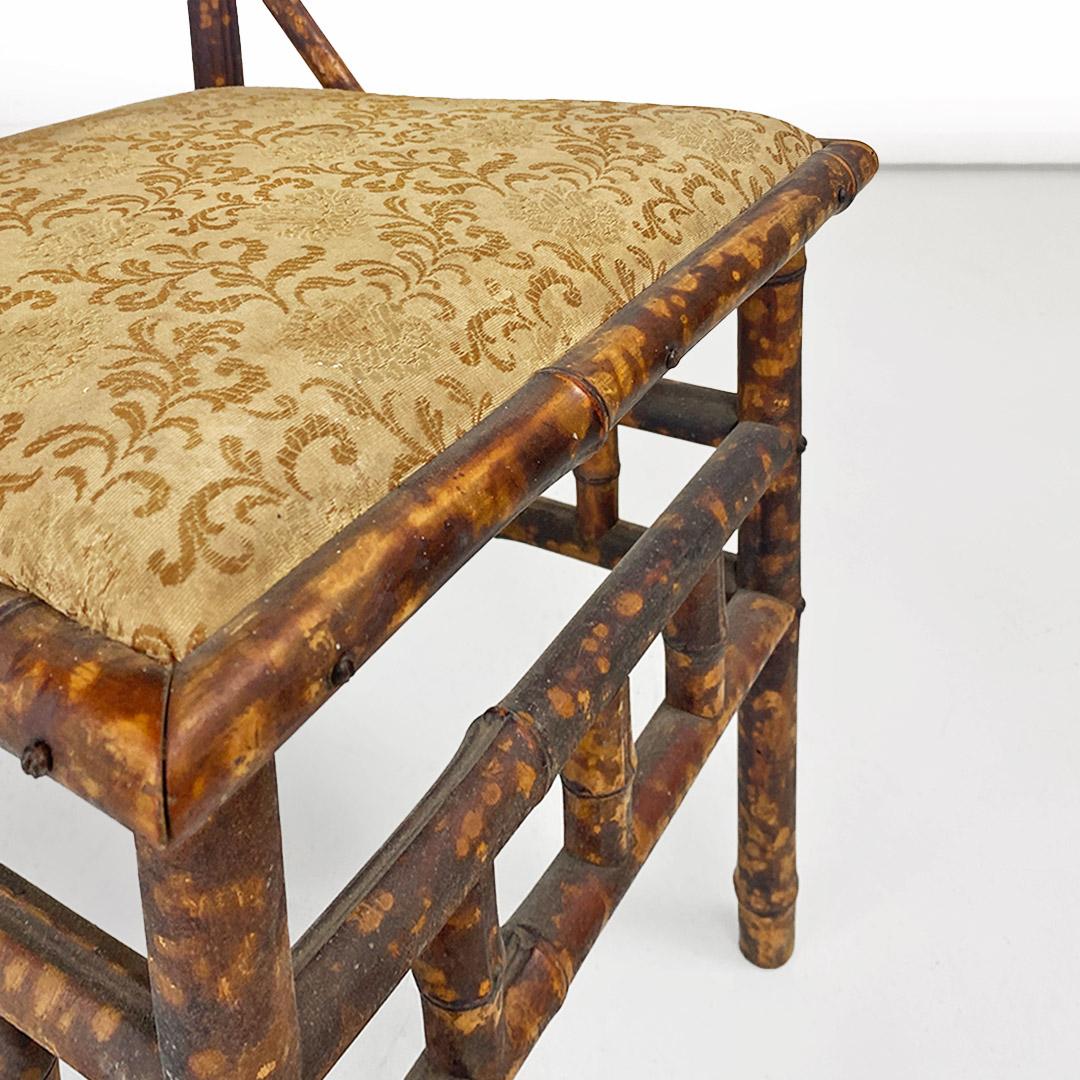 Italian colonial chair in bamboo wood and damask fabric, 1910s For Sale 2