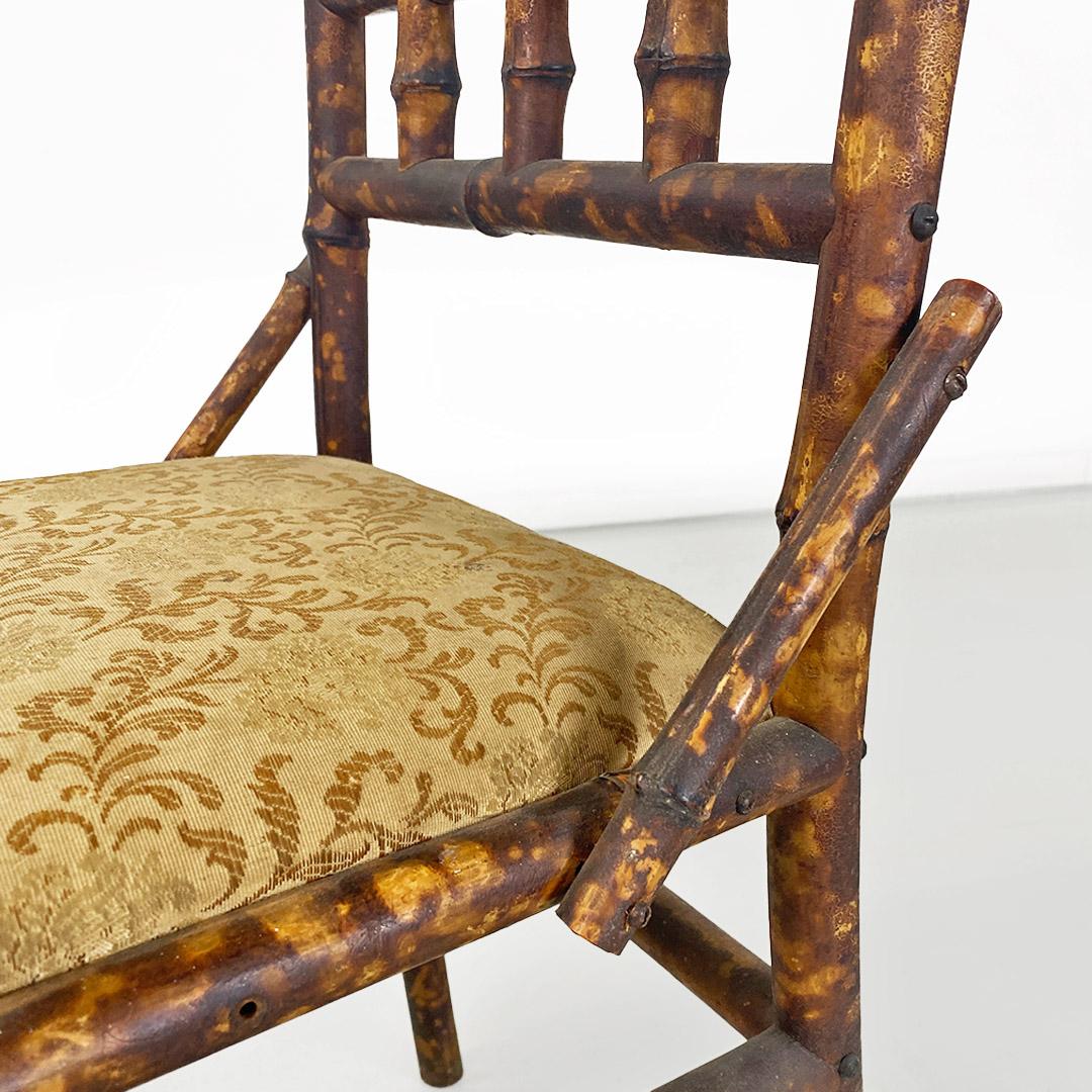 Italian colonial chair in bamboo wood and damask fabric, 1910s For Sale 3