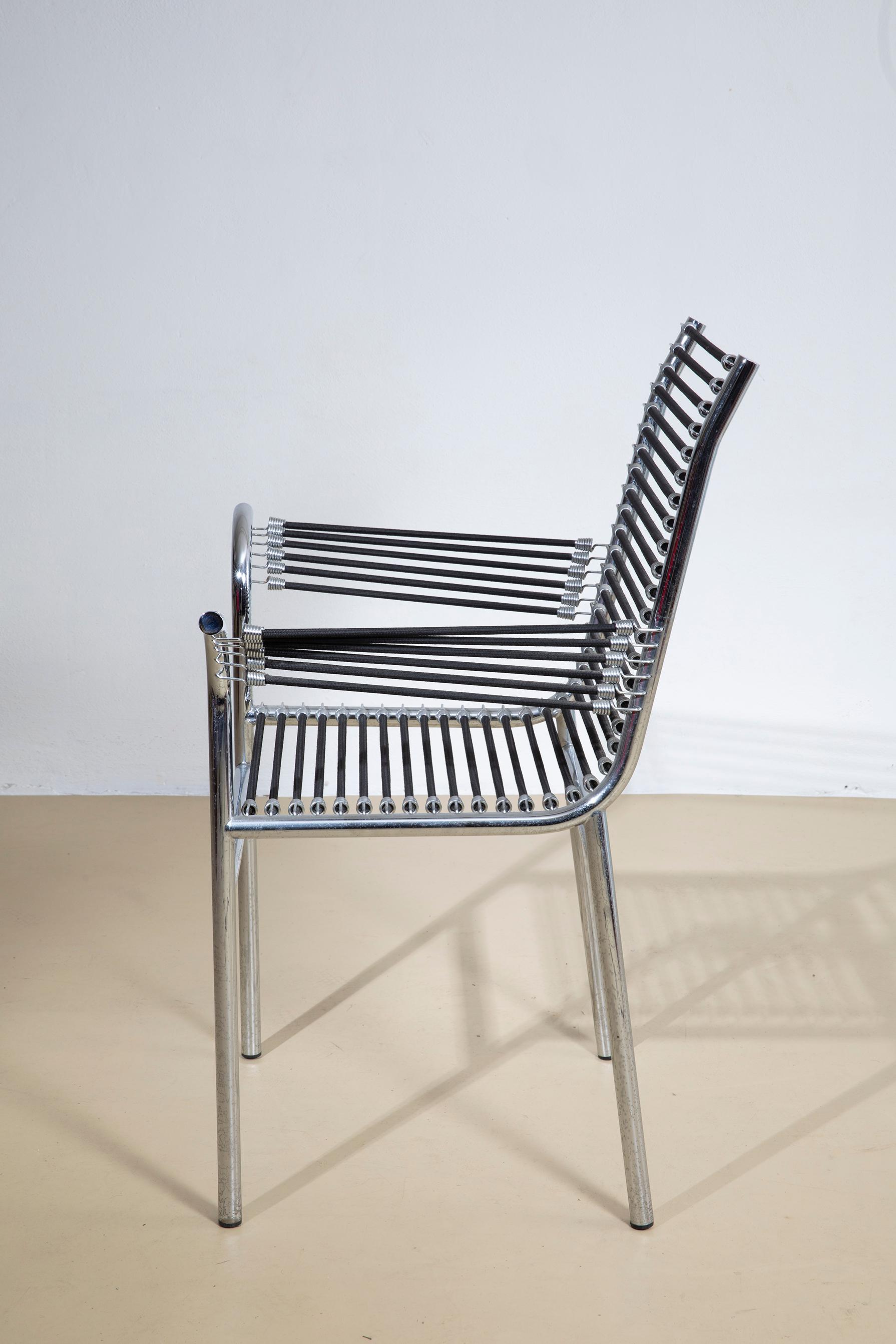 Italian Sedia con braccioli di Renè Herbst, in acciaio e corda elastica, anni ‘70 in vendita