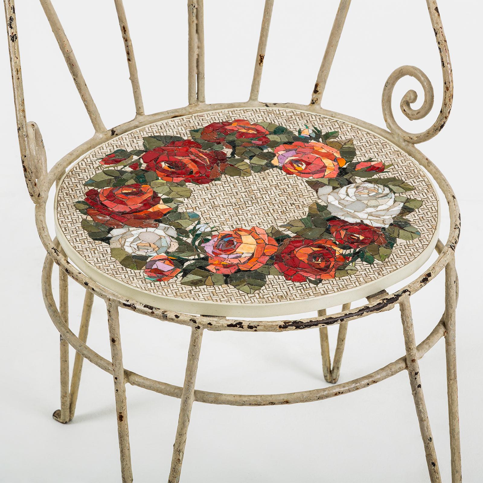 Italian Sedia Con Rose Chair with Venetian Glass Seat by Yukiko Nagai For Sale