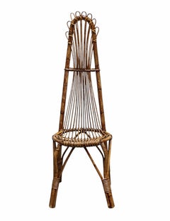 Sedia con Schienale Alto in Bambù e Rattan, Italia 1960s
