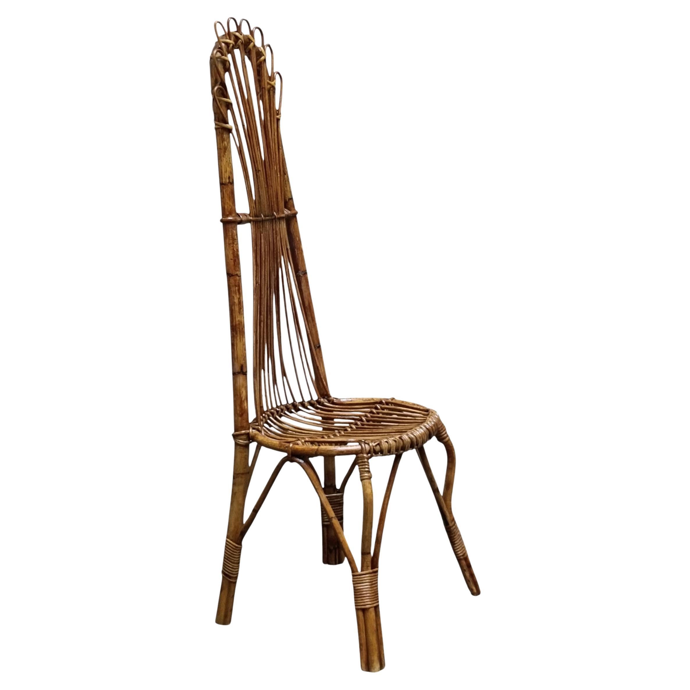 Bamboo and Rattan High-backed Chair, Italy 1960s