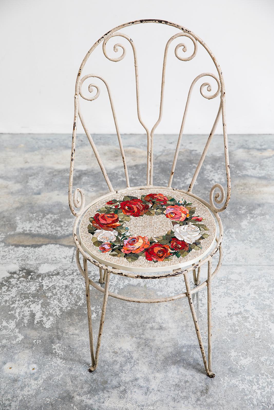 Post-Modern Sedia Con Wreath Antique Iron Chair by Yukiko Nagai For Sale