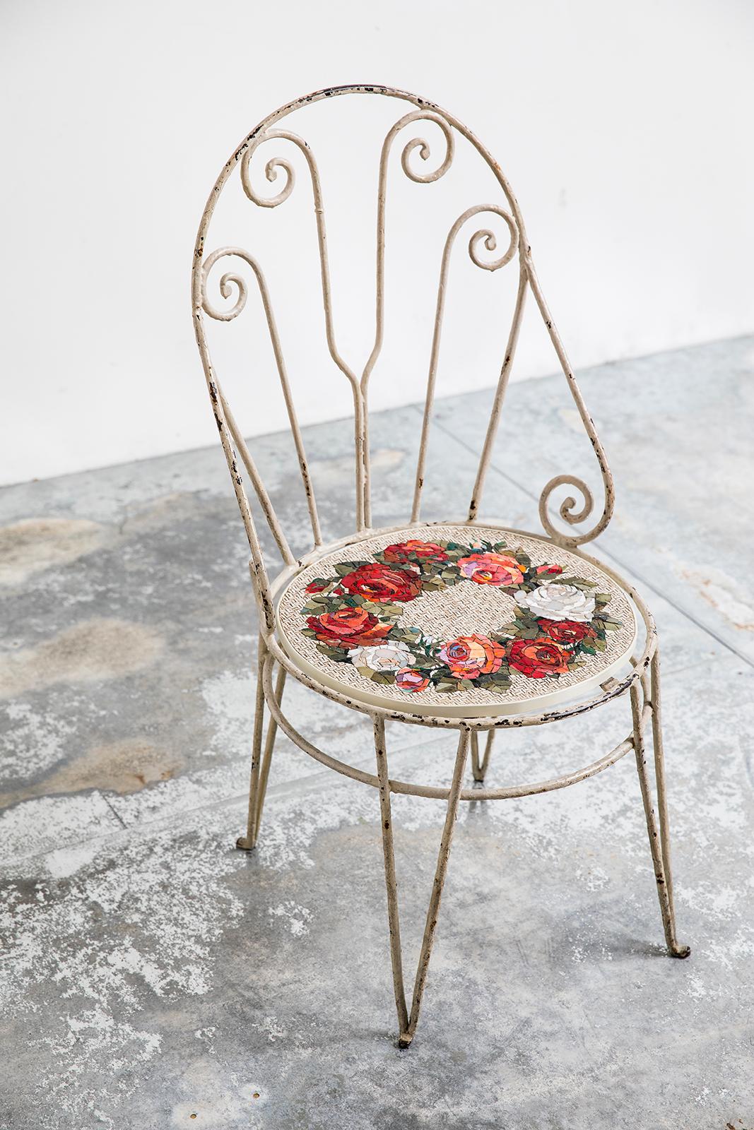 Italian Sedia Con Wreath Antique Iron Chair by Yukiko Nagai For Sale