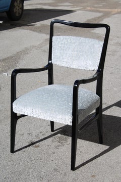 Black wood and fabric desk chair Italy Vittorio Dassi Gio Ponti style