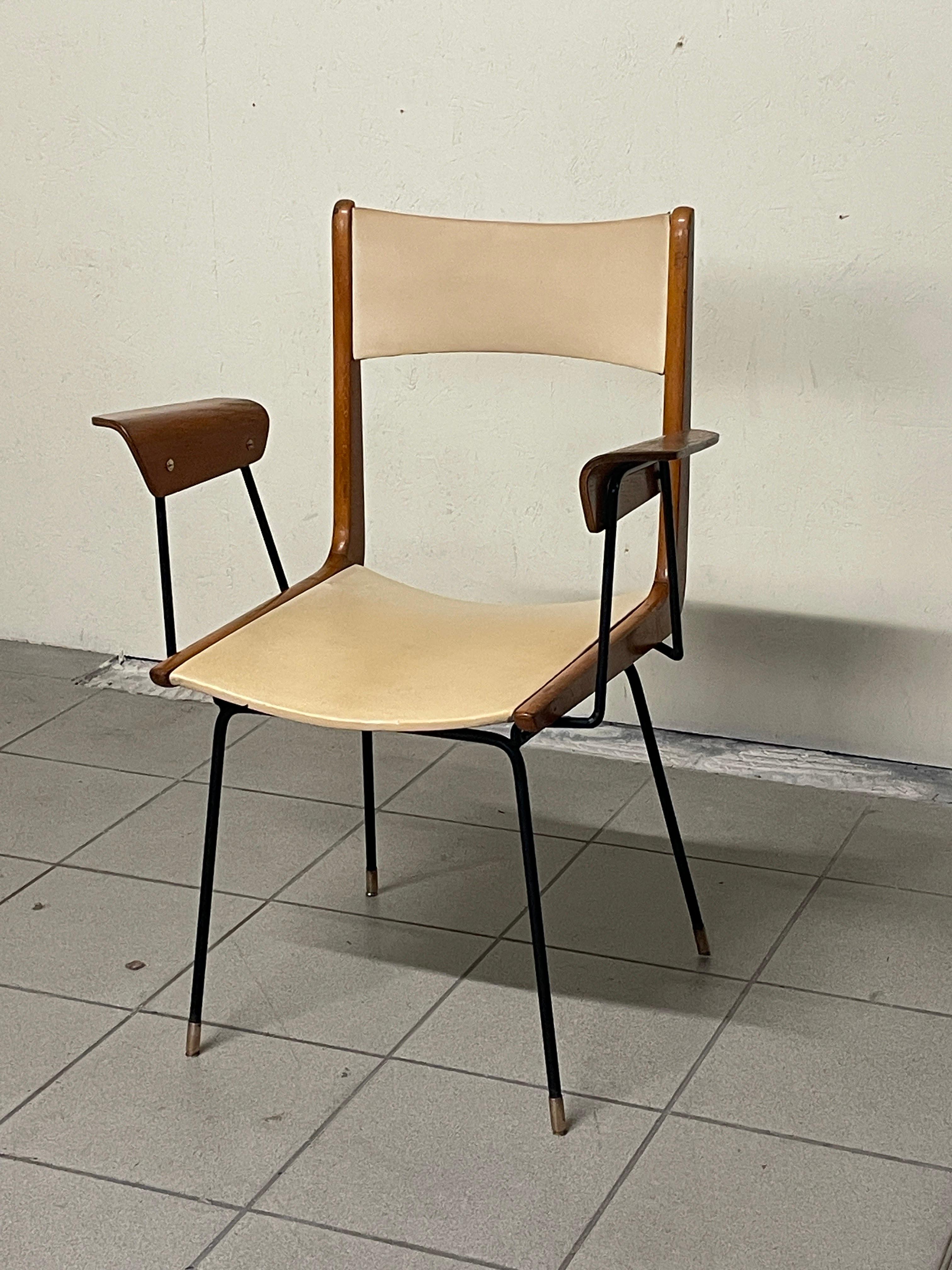 Cuir Chaise de bureau, modèle Boomerang, design Carlo Ratti, années 1950 en vente