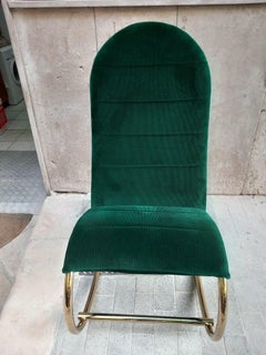 Sedia Dondolo Autentica Vintage 1970 Ottone e Velluto Verde Cool