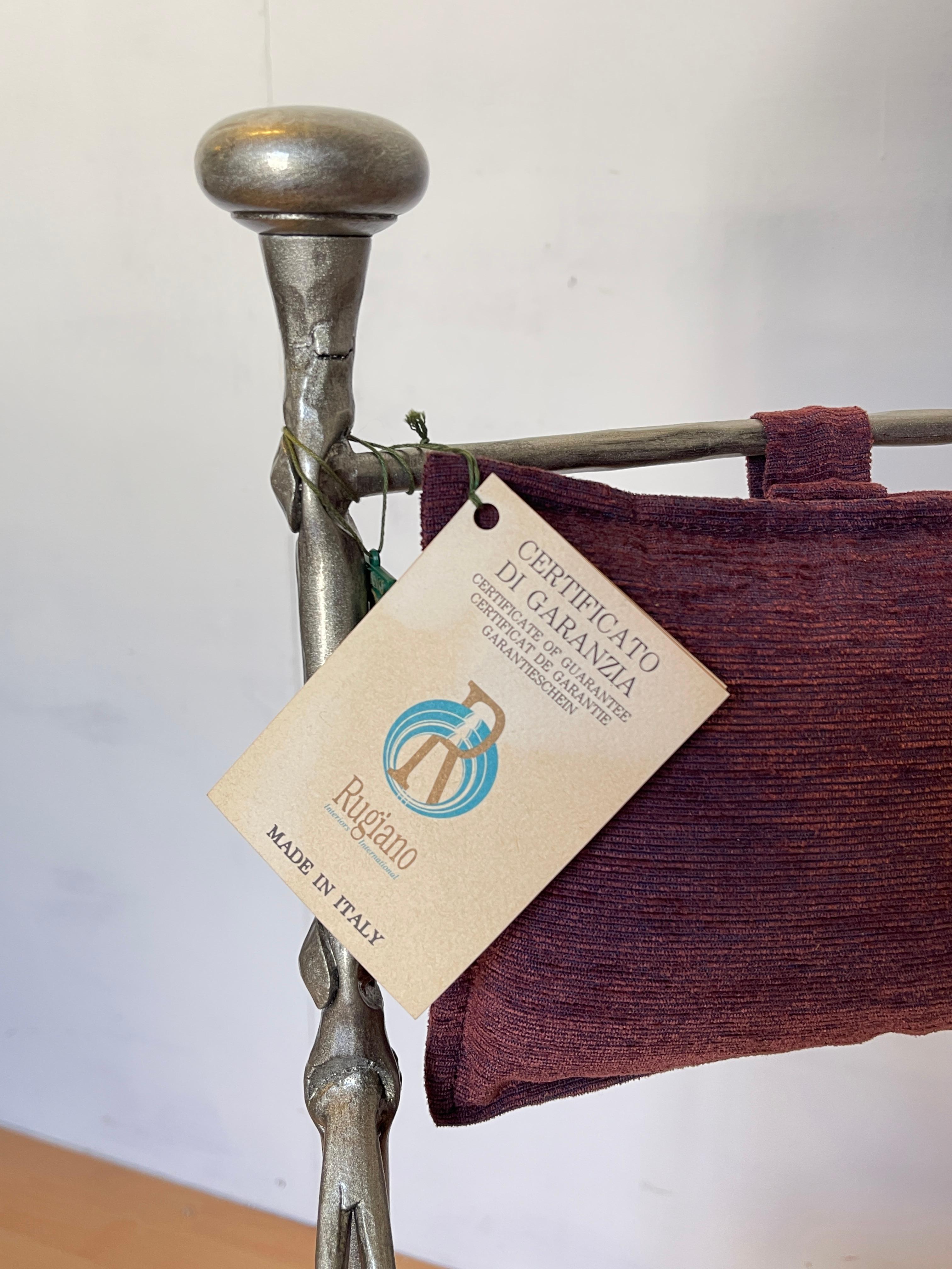 Sedia in Ferro Battuto con Seduta in Velluto Burdeos - Stile Medievale en venta 6