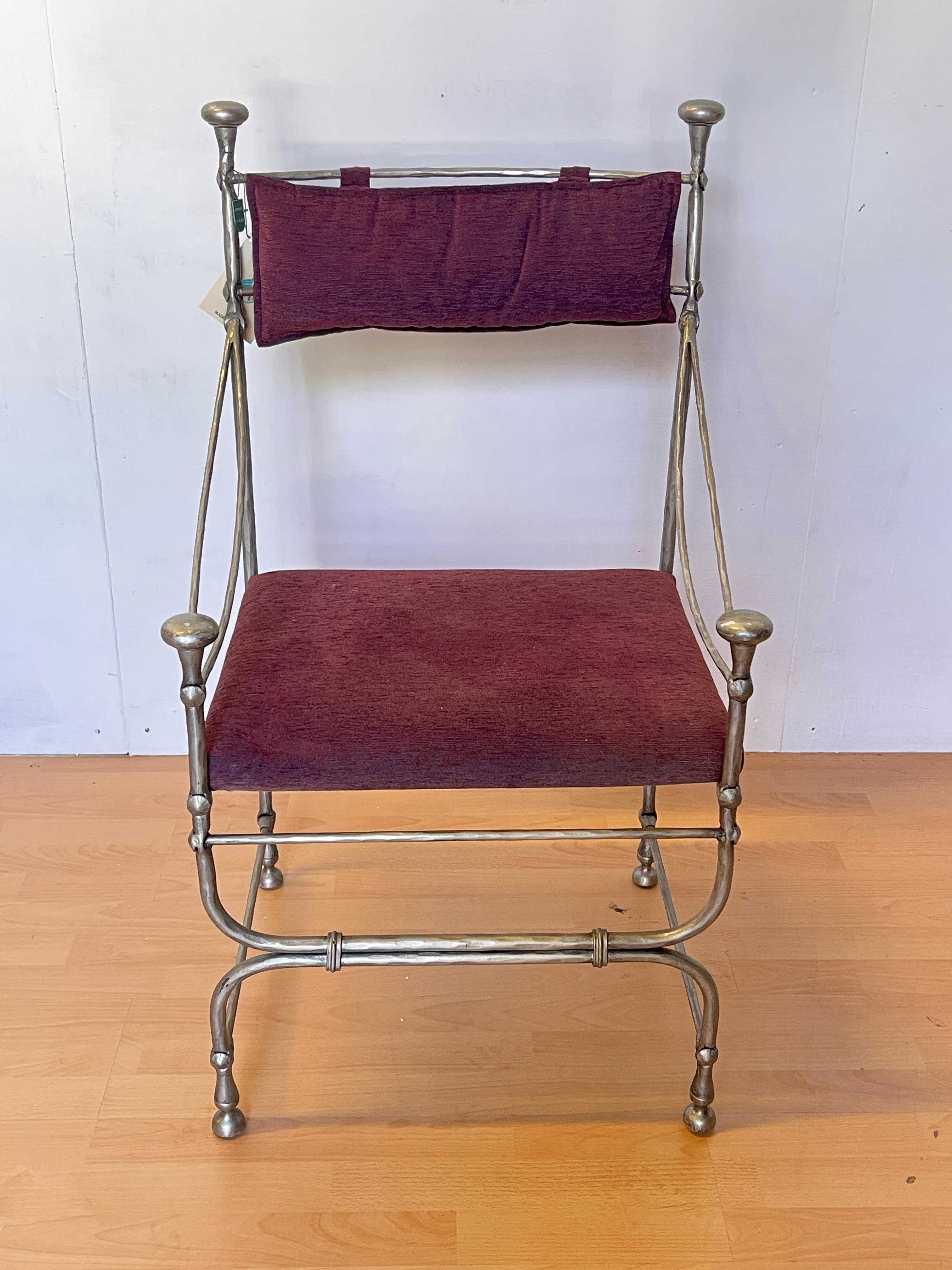 Sedia in Ferro Battuto con Seduta in Velluto Burdeos - Stile Medievale en venta 7