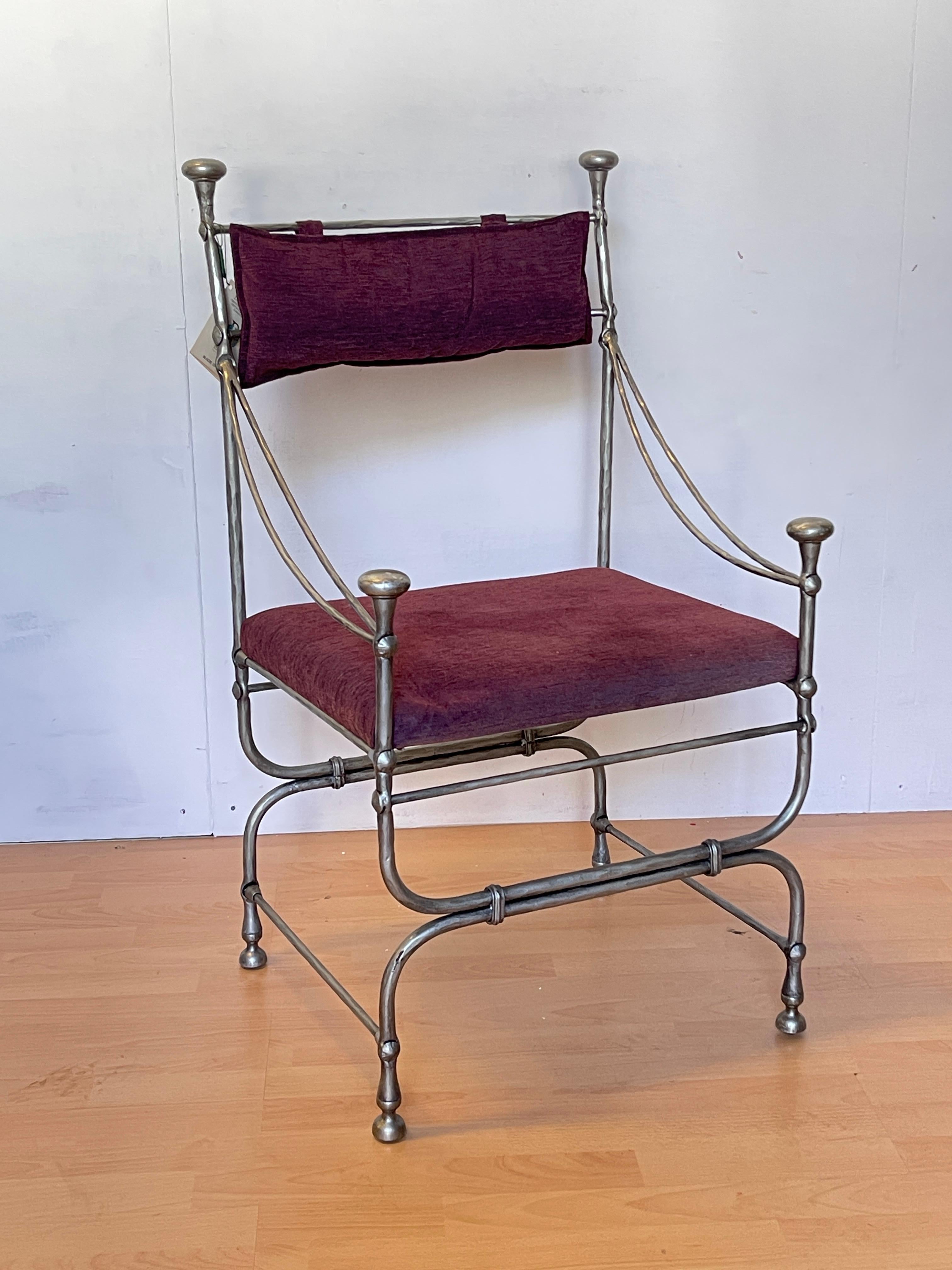 Sedia in Ferro Battuto con Seduta in Velluto Burdeos - Stile Medievale en venta 8