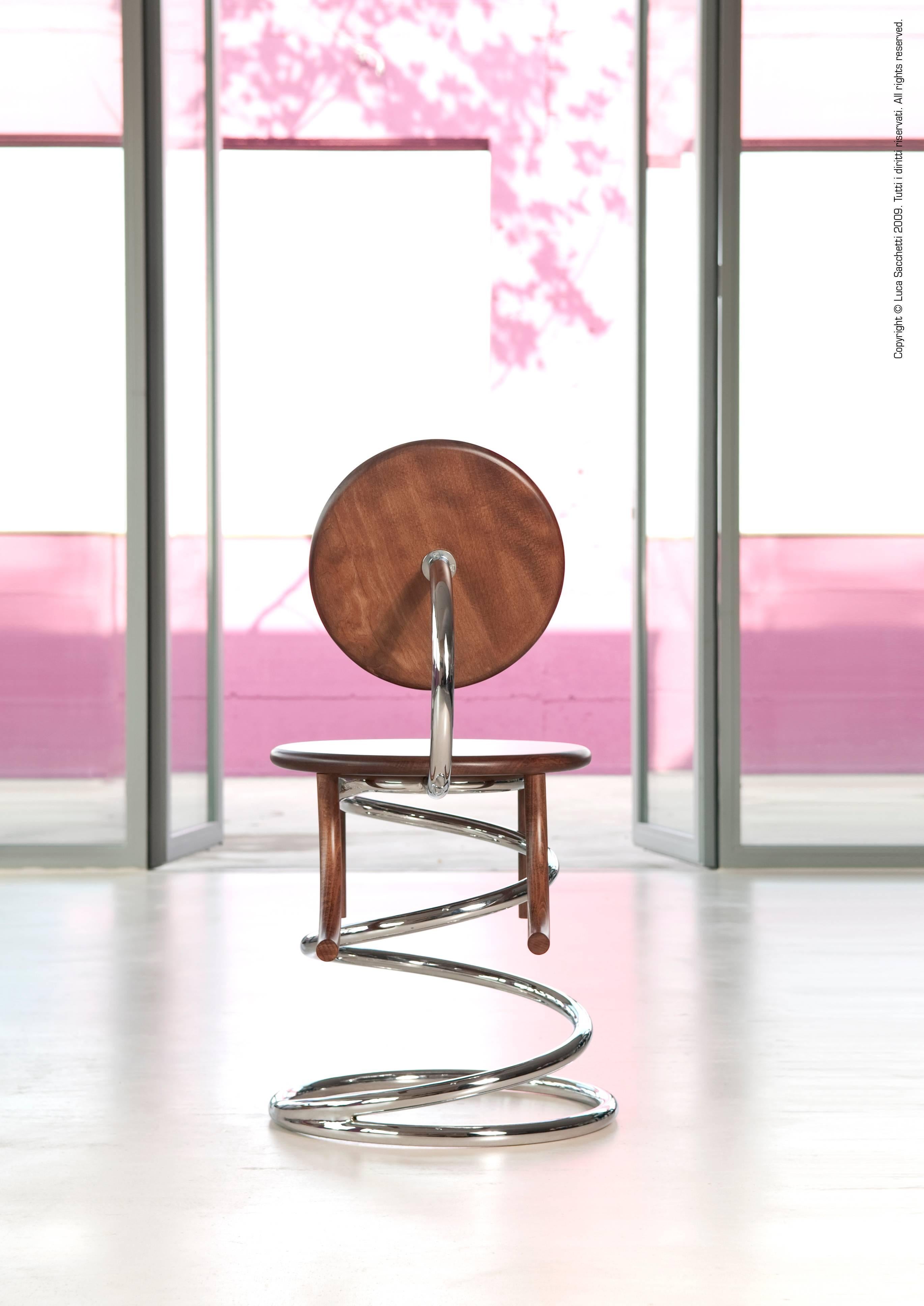 Other Sedia in Libertà Chair in Beechwood and Steel Chromed by Luca Sacchetti For Sale