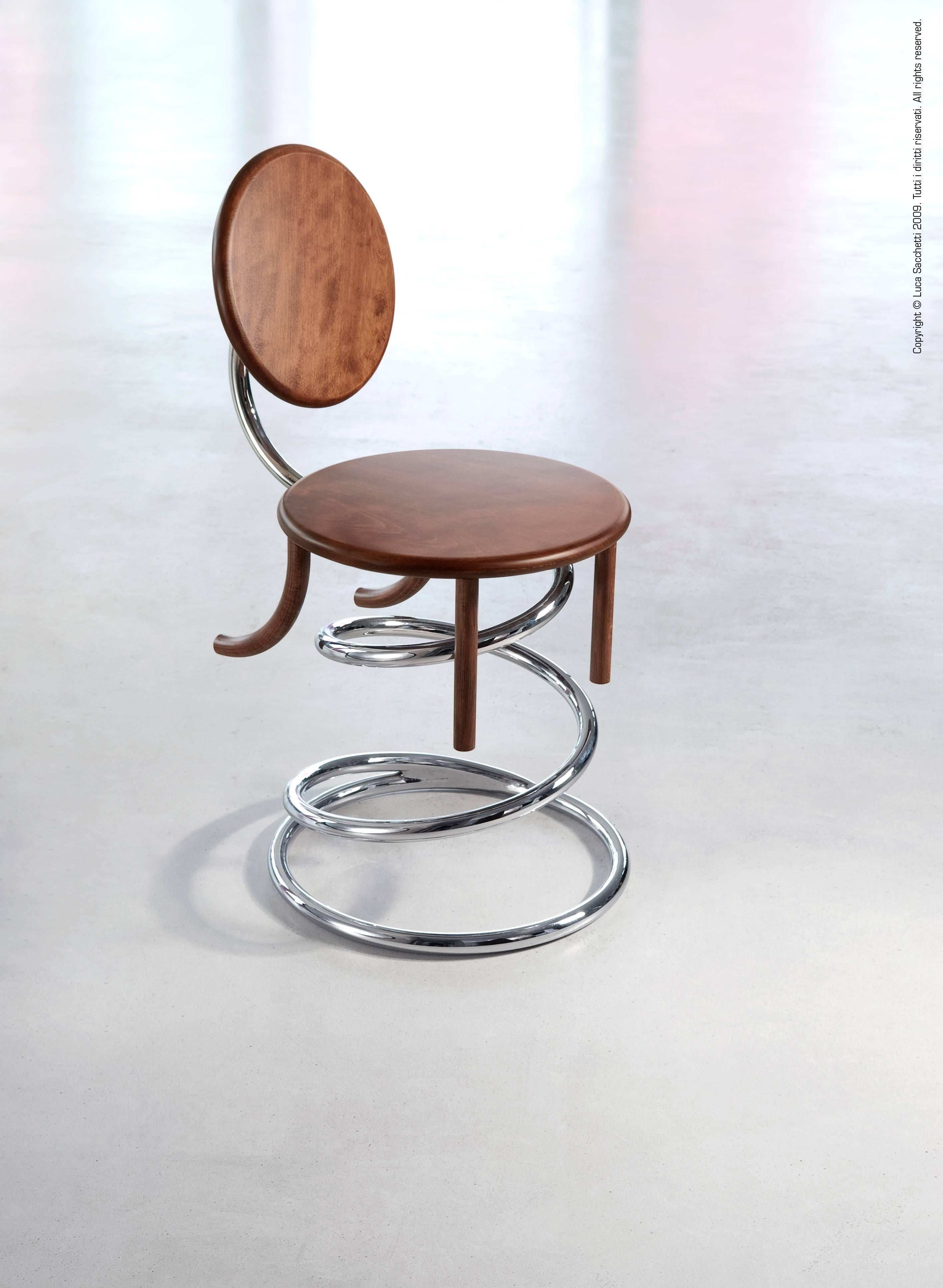 Italian Sedia in Libertà Chair in Beechwood and Steel Chromed by Luca Sacchetti For Sale