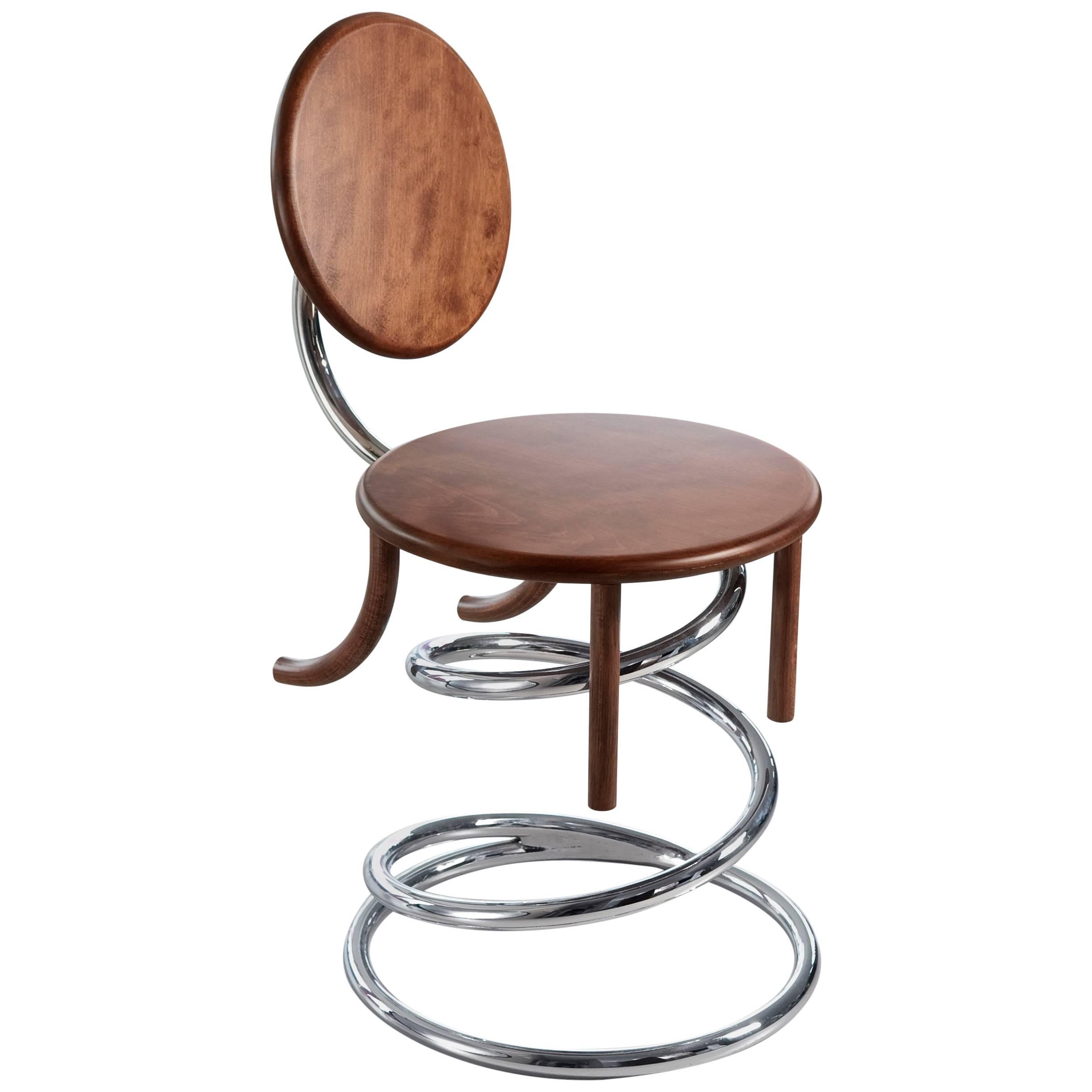 Sedia in Libertà Chair in Beechwood and Steel Chromed by Luca Sacchetti For Sale