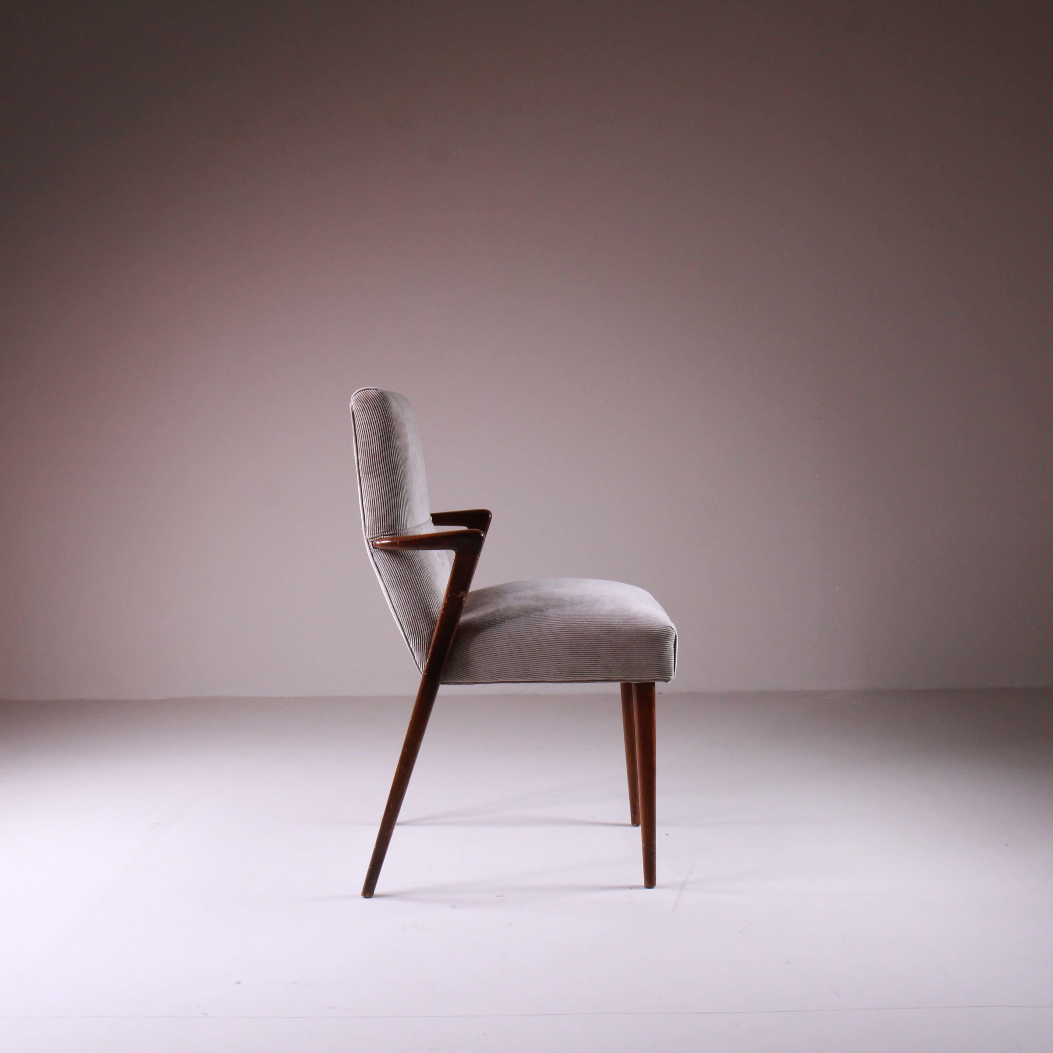 Velvet Sedia in stile Mid-Century, in velluto e legno, 1960