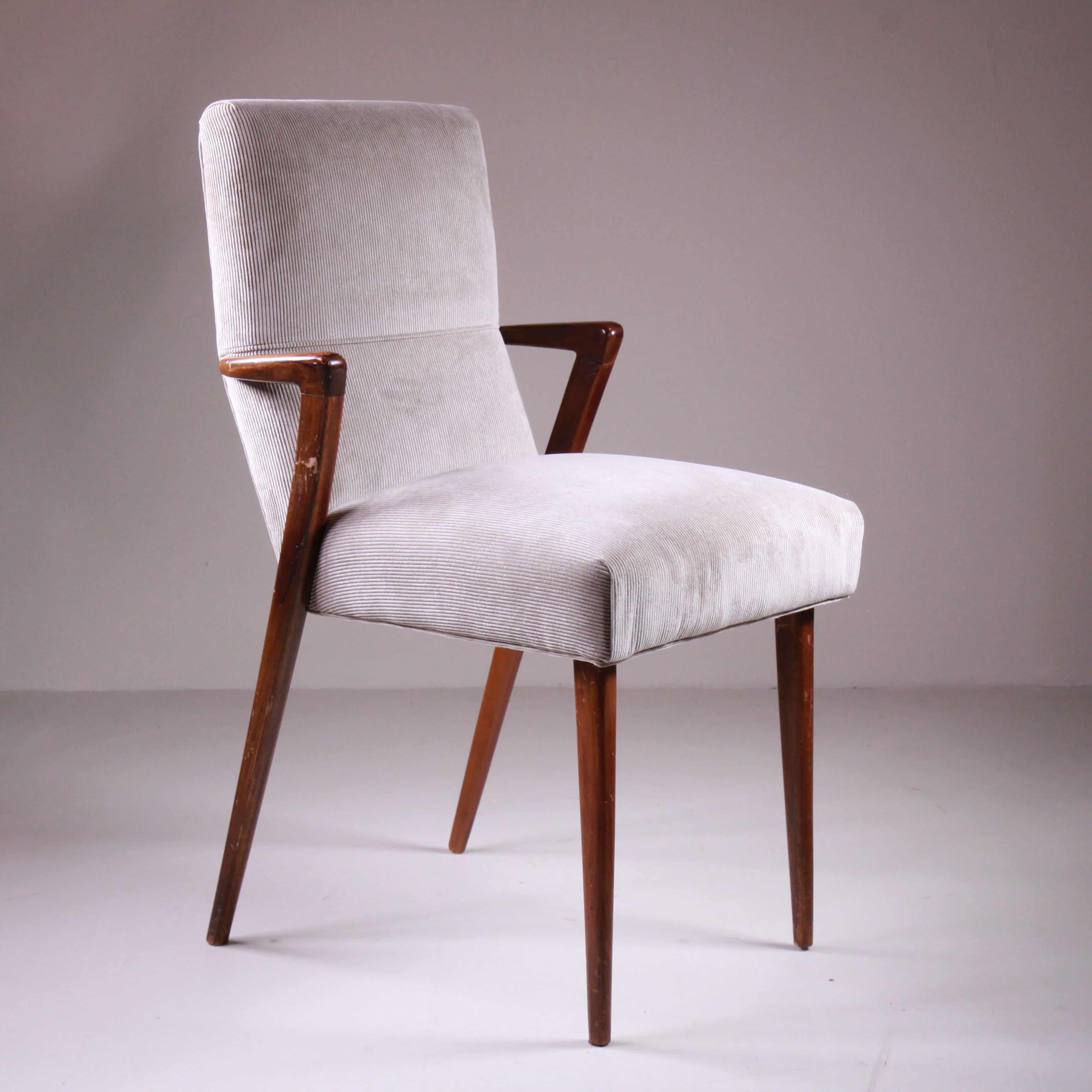 Sedia in stile Mid-Century, in velluto e legno, 1960 4