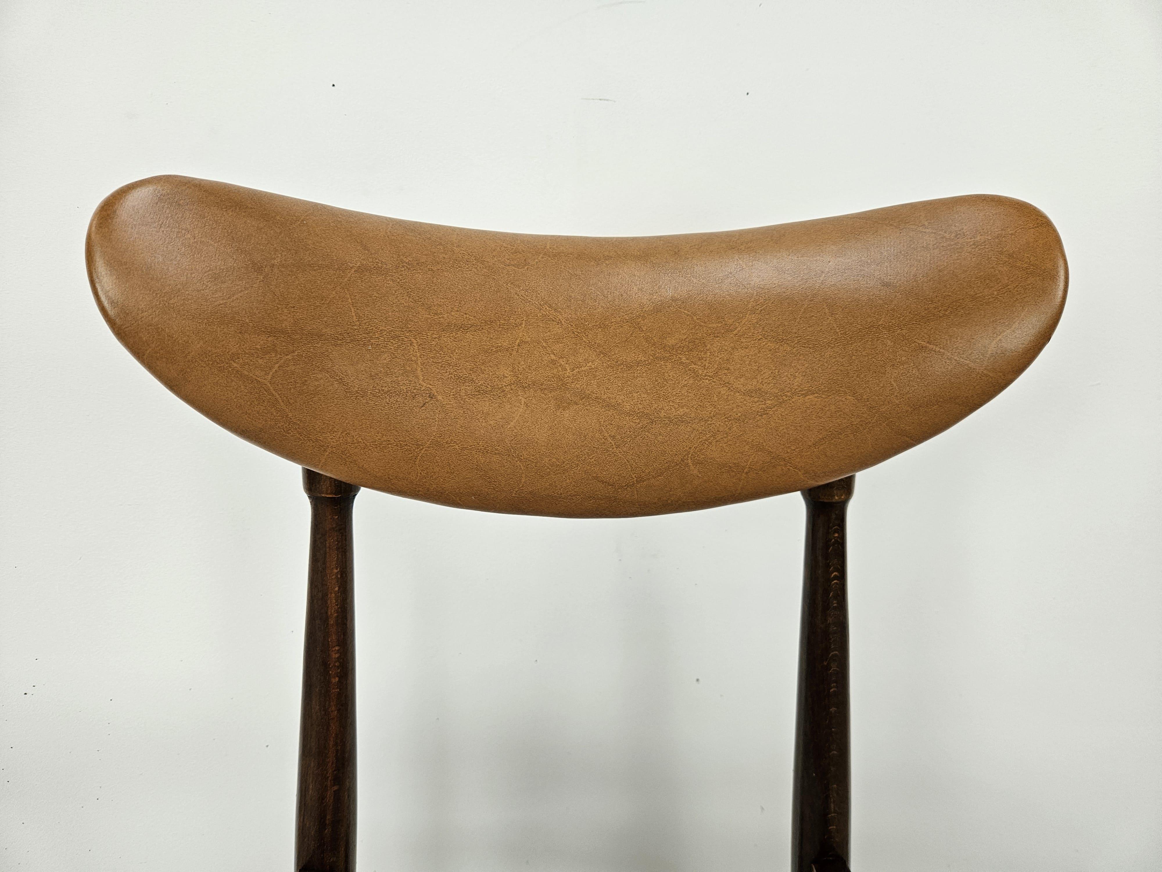 Late 20th Century Teak and skai chair for dining room, 1970s For Sale