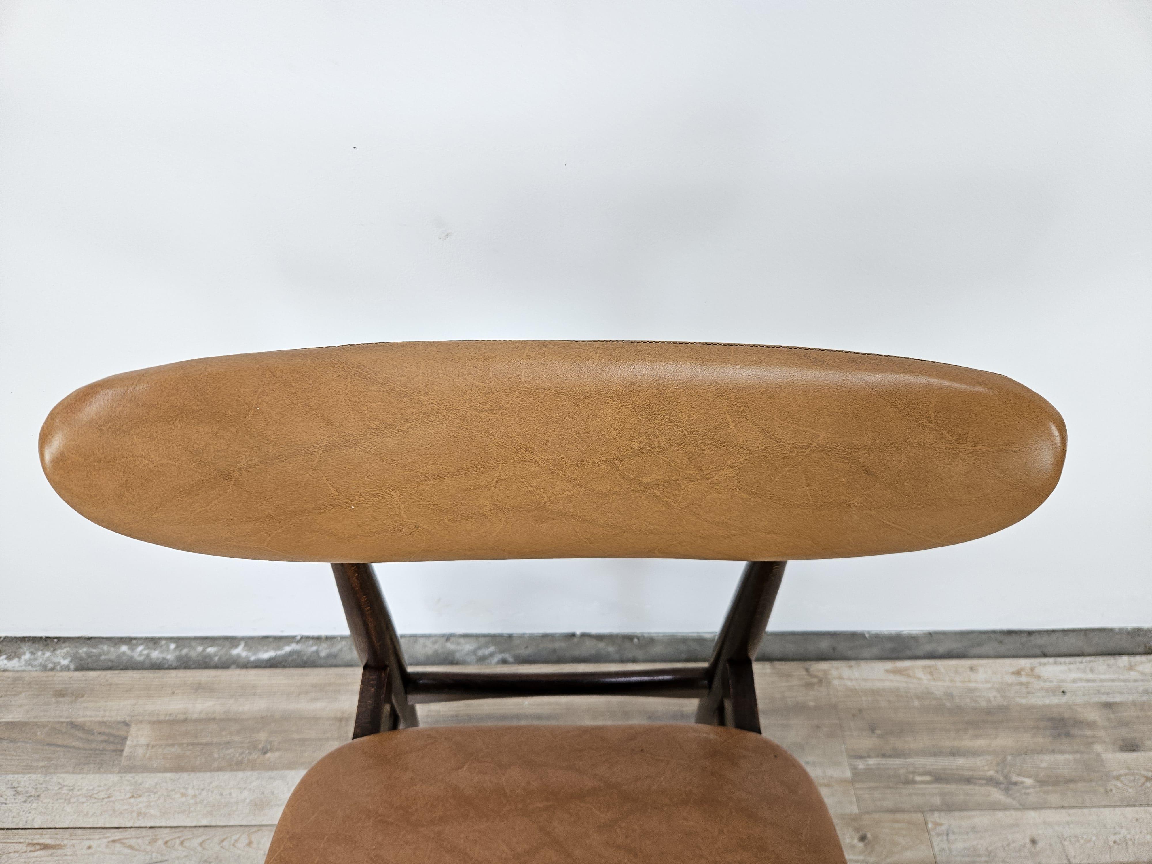 Hide Teak and skai chair for dining room, 1970s For Sale