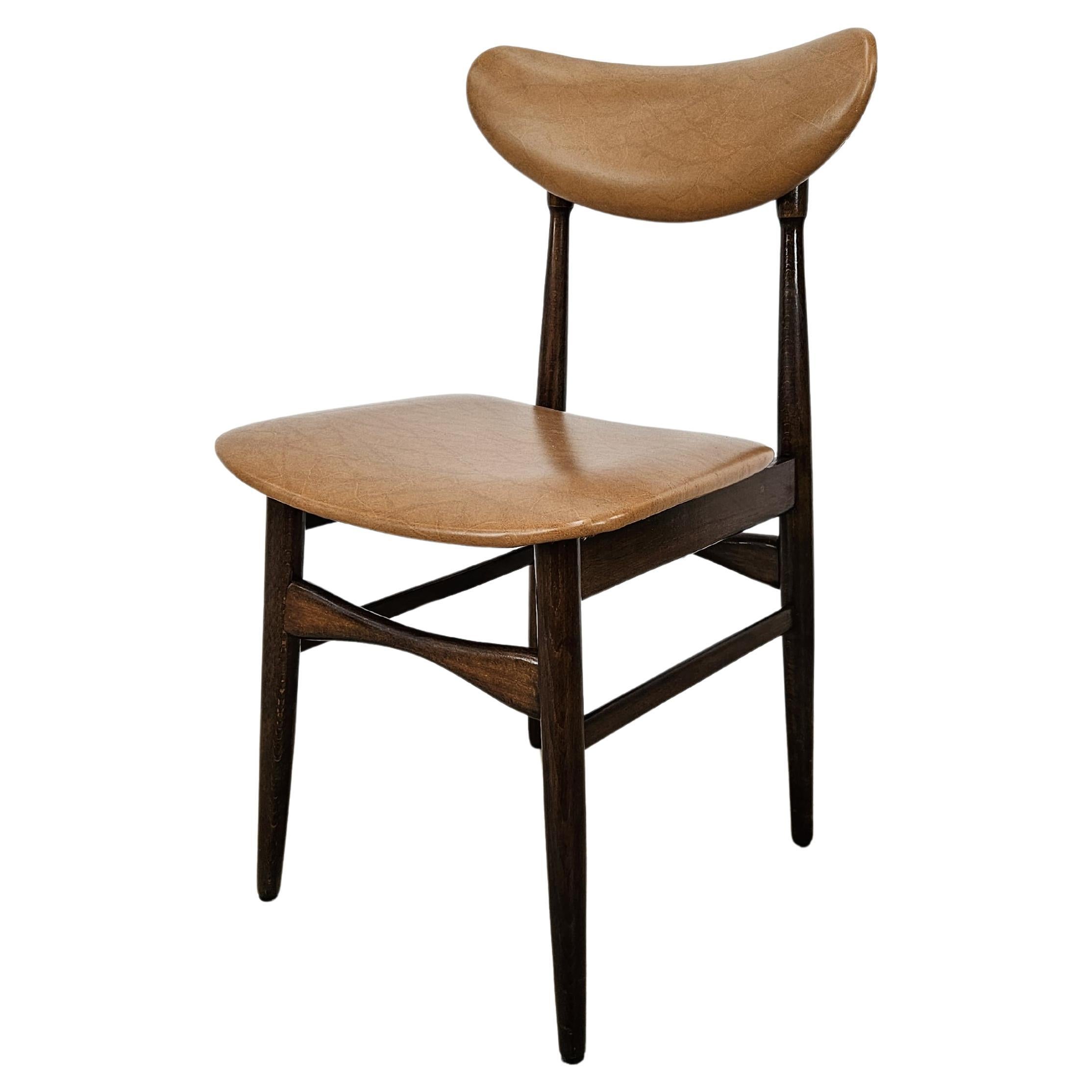 Teak and skai chair for dining room, 1970s For Sale