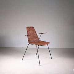 Wicker chair by Gianfranco Legler with armrests, 1960s