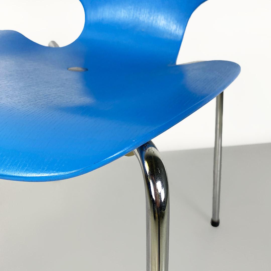 Italian mid-century light blue wooden shell and chromed steel legs chair, 1960s For Sale 5