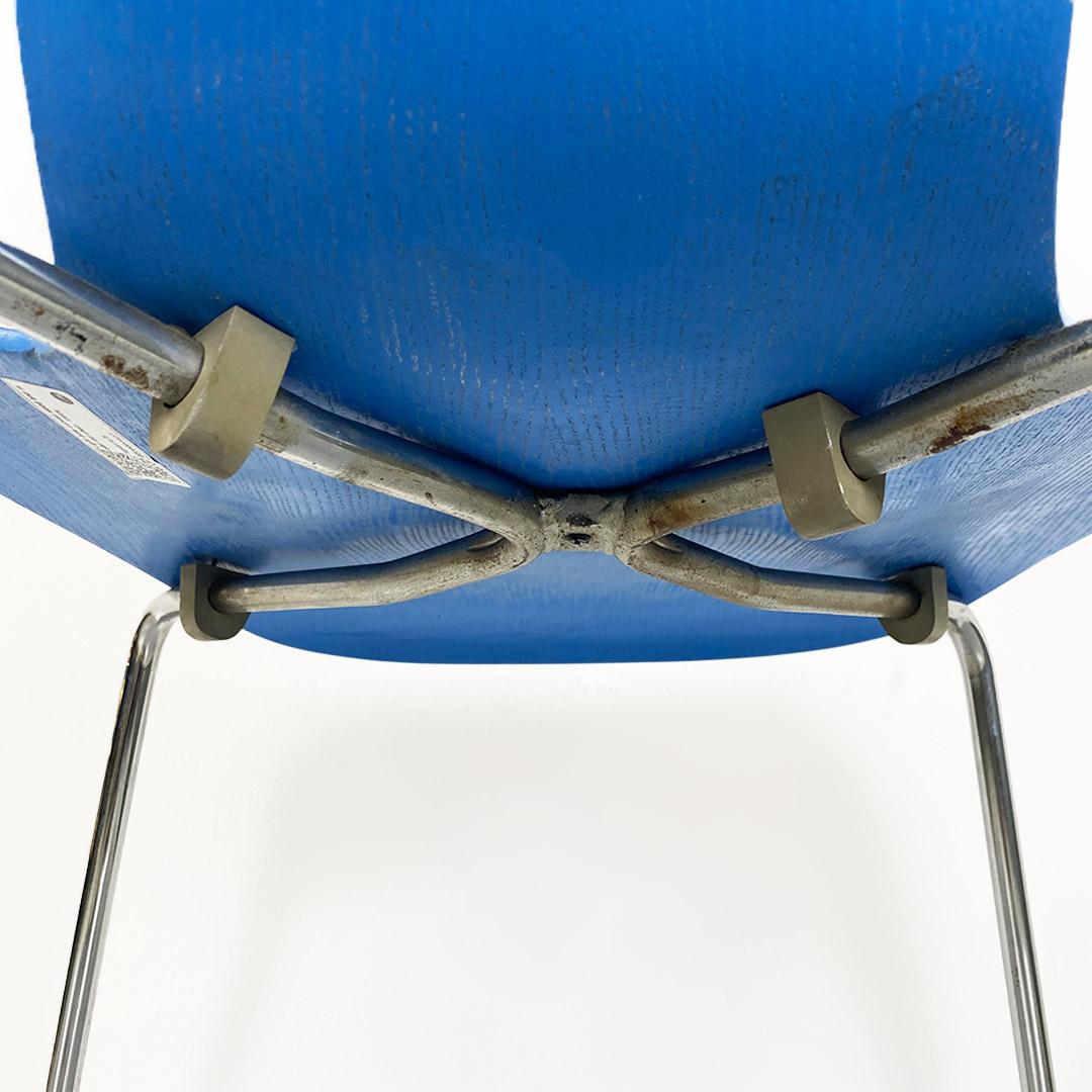 Italian chair with light blue wooden shell and chromed steel legs, 1960s For Sale 7