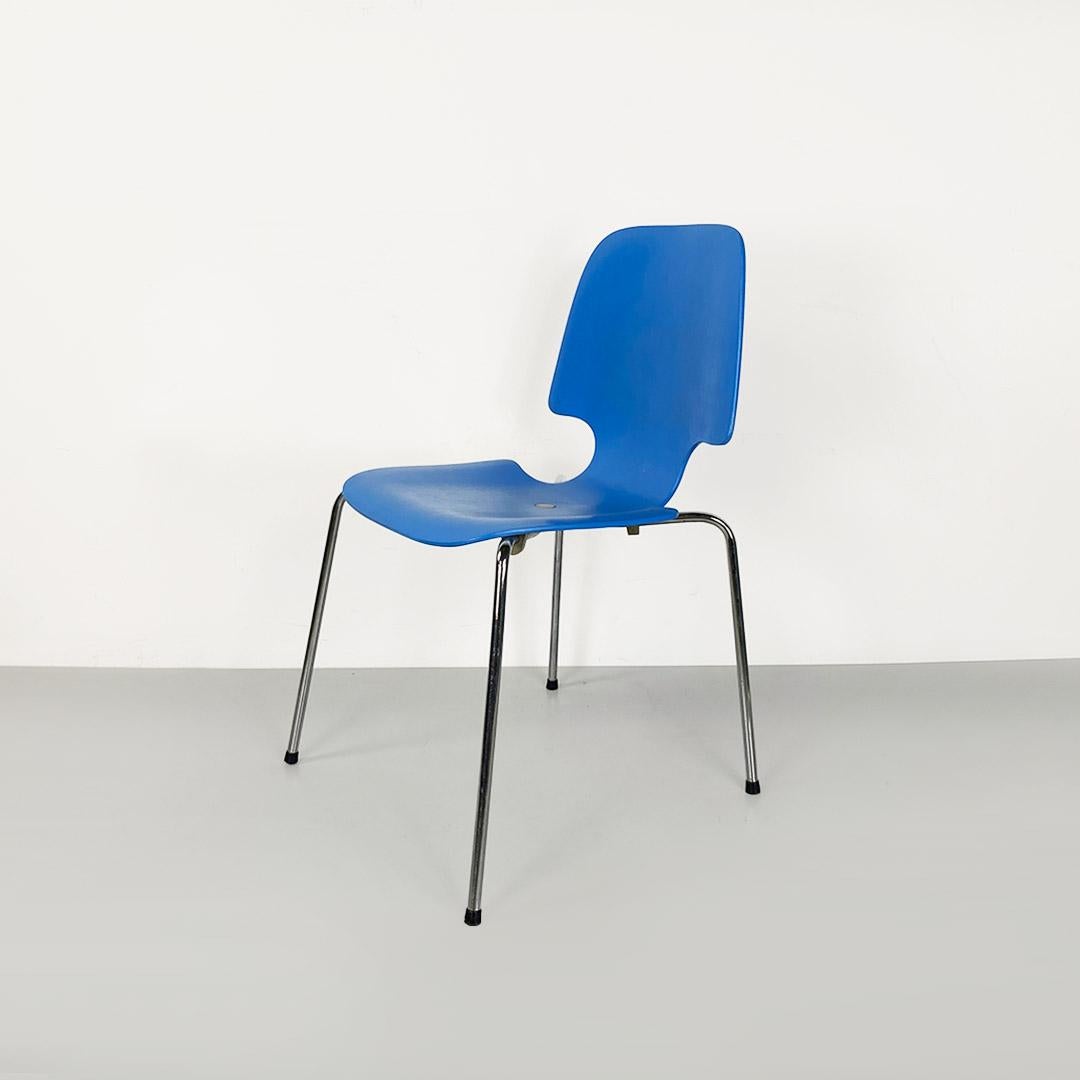 Mid-Century Modern Italian mid-century light blue wooden shell and chromed steel legs chair, 1960s For Sale