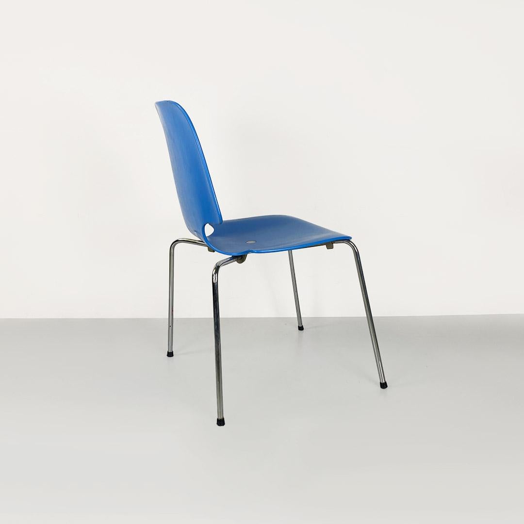 Mid-20th Century Italian mid-century light blue wooden shell and chromed steel legs chair, 1960s For Sale