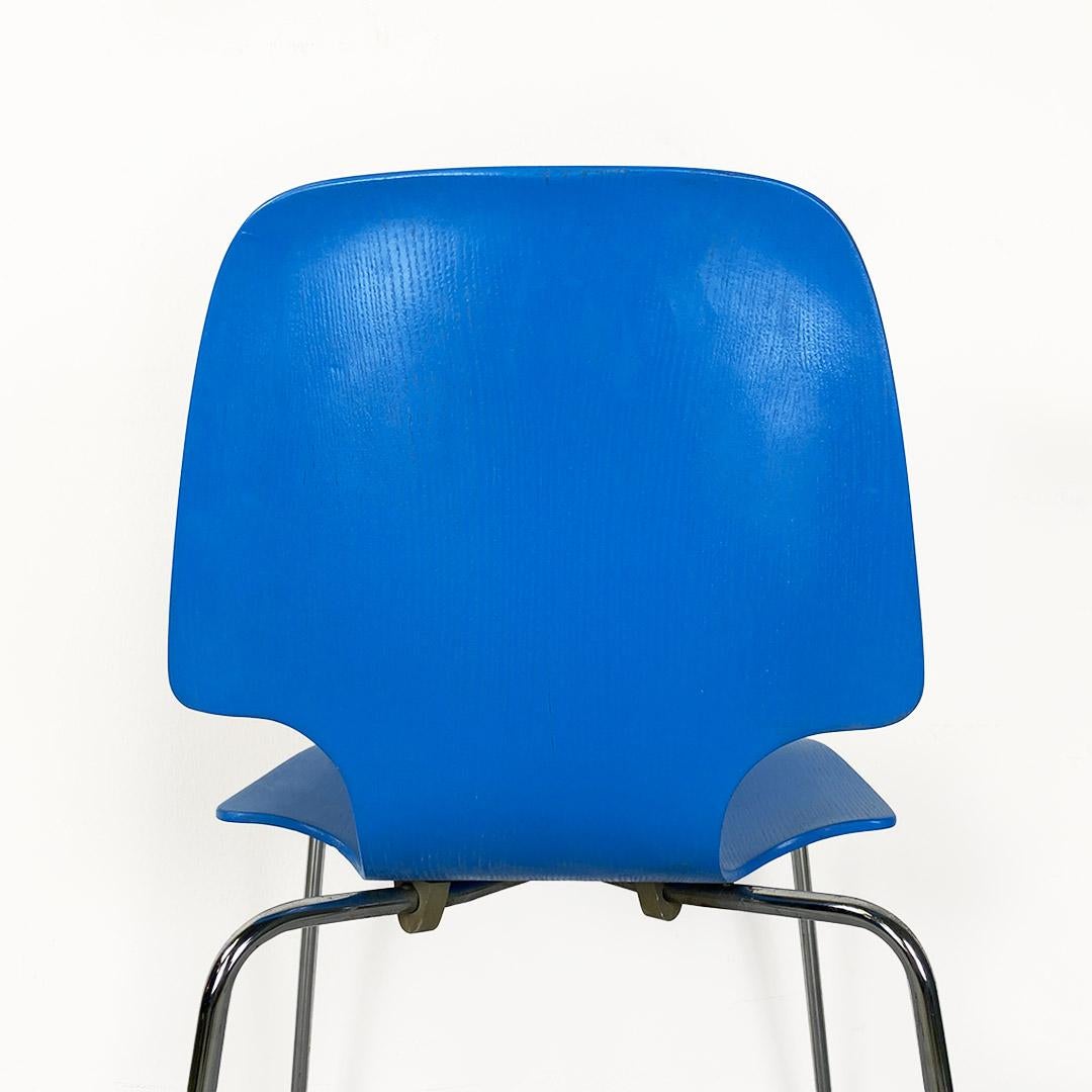 Italian chair with light blue wooden shell and chromed steel legs, 1960s For Sale 1