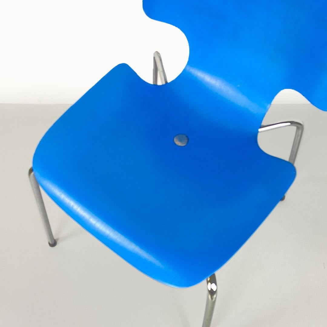 Italian chair with light blue wooden shell and chromed steel legs, 1960s For Sale 3