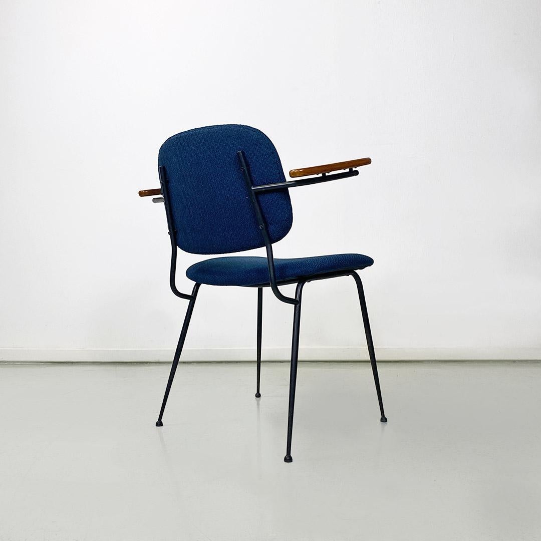 Mid-century Italian fabric, iron and beech chair, with arms, c. 1960s For Sale 4