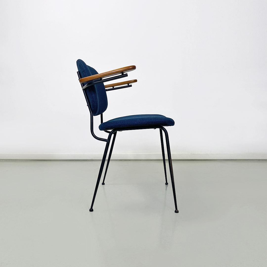 Mid-century Italian fabric, iron and beech chair, with arms, c. 1960s For Sale 5