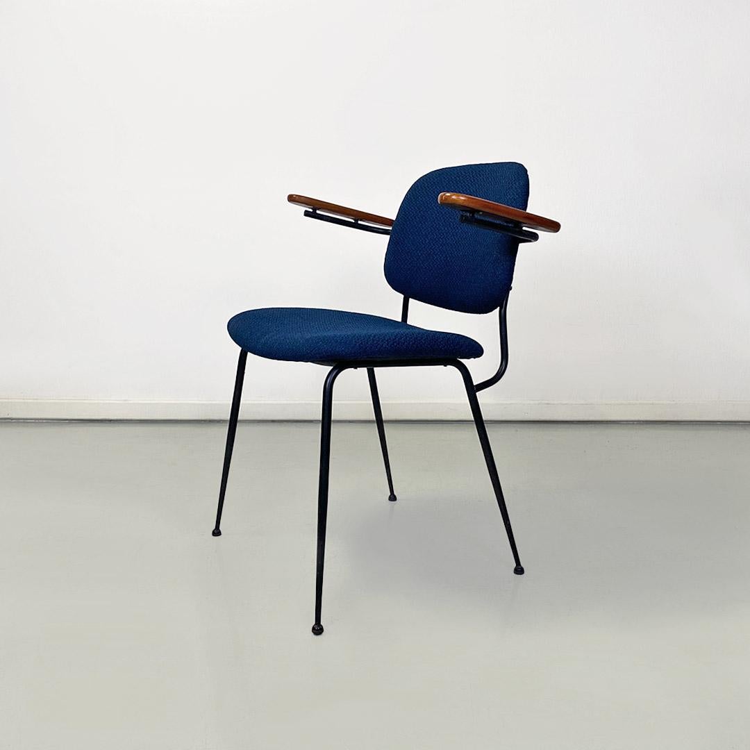Mid-century Italian fabric, iron and beech chair, with arms, c. 1960s For Sale 6