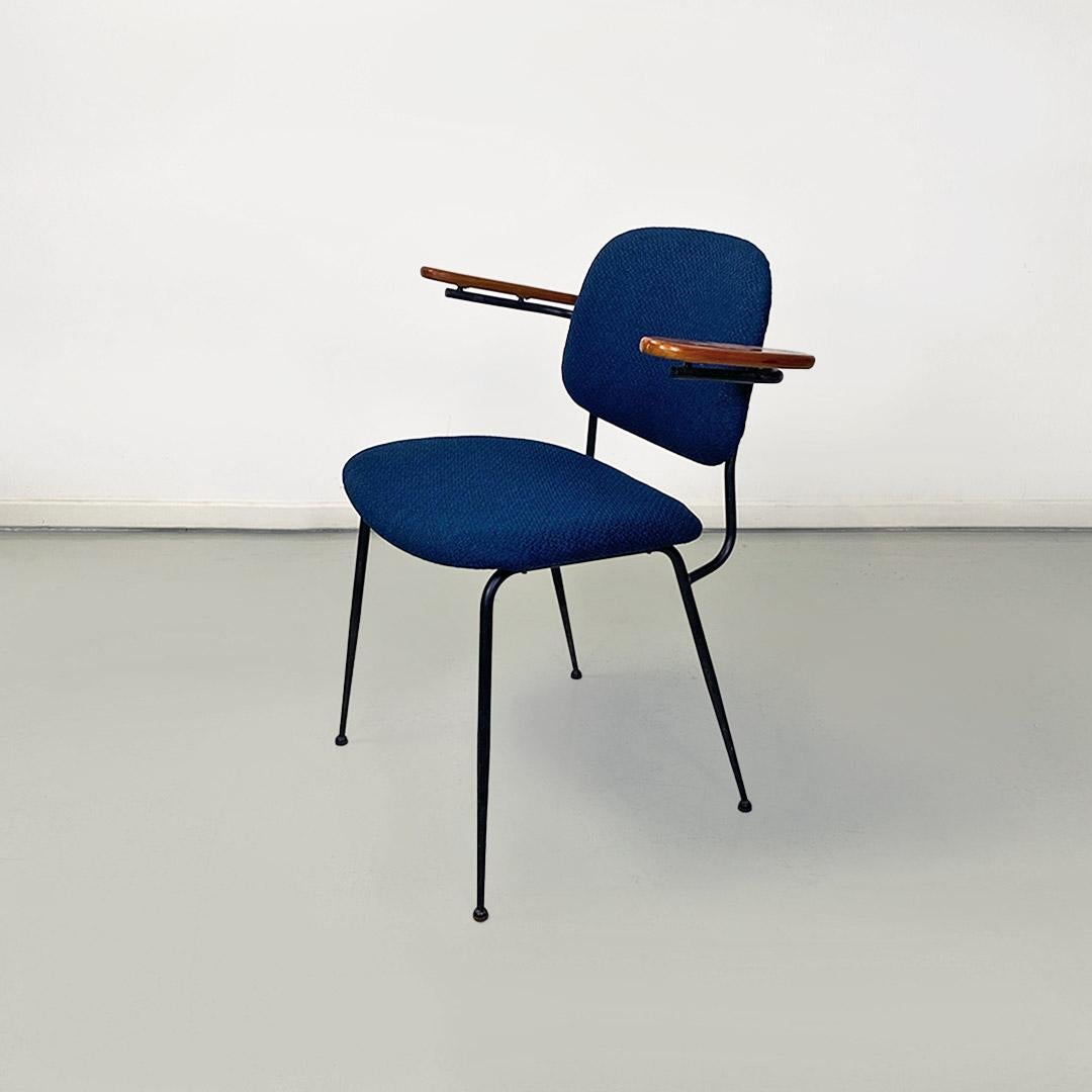 Mid-century Italian fabric, iron and beech chair, with arms, c. 1960s For Sale 7