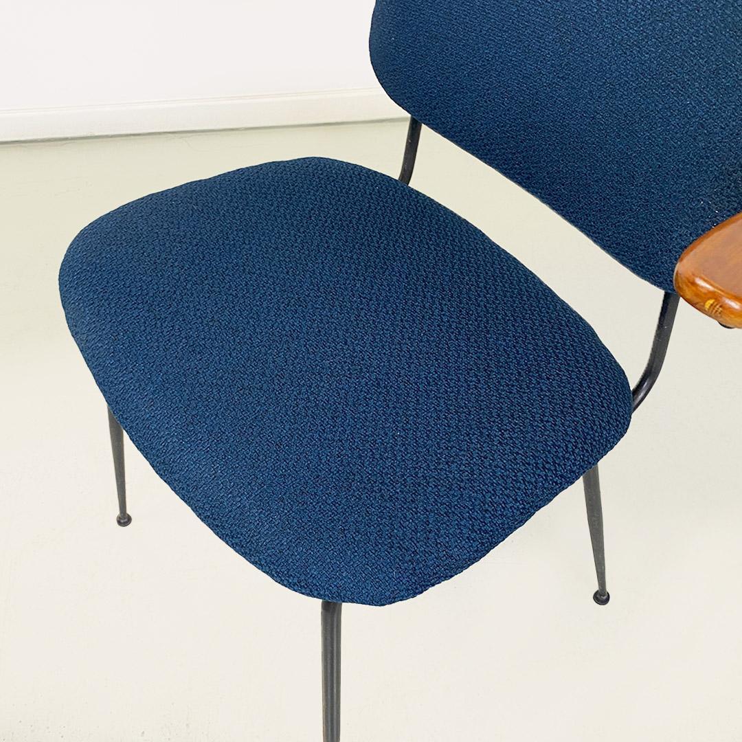 Metal Mid-century Italian fabric, iron and beech chair, with arms, c. 1960s For Sale