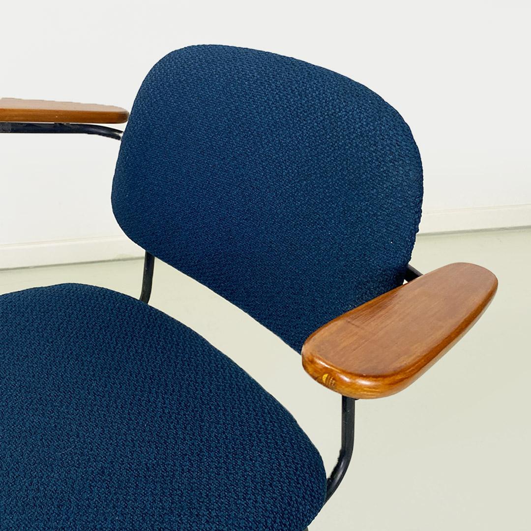 Mid-century Italian fabric, iron and beech chair, with arms, c. 1960s For Sale 1