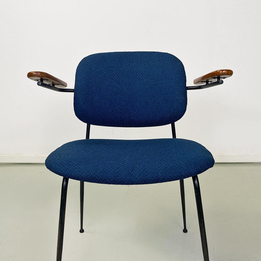 Mid-century Italian fabric, iron and beech chair, with arms, c. 1960s For Sale 2