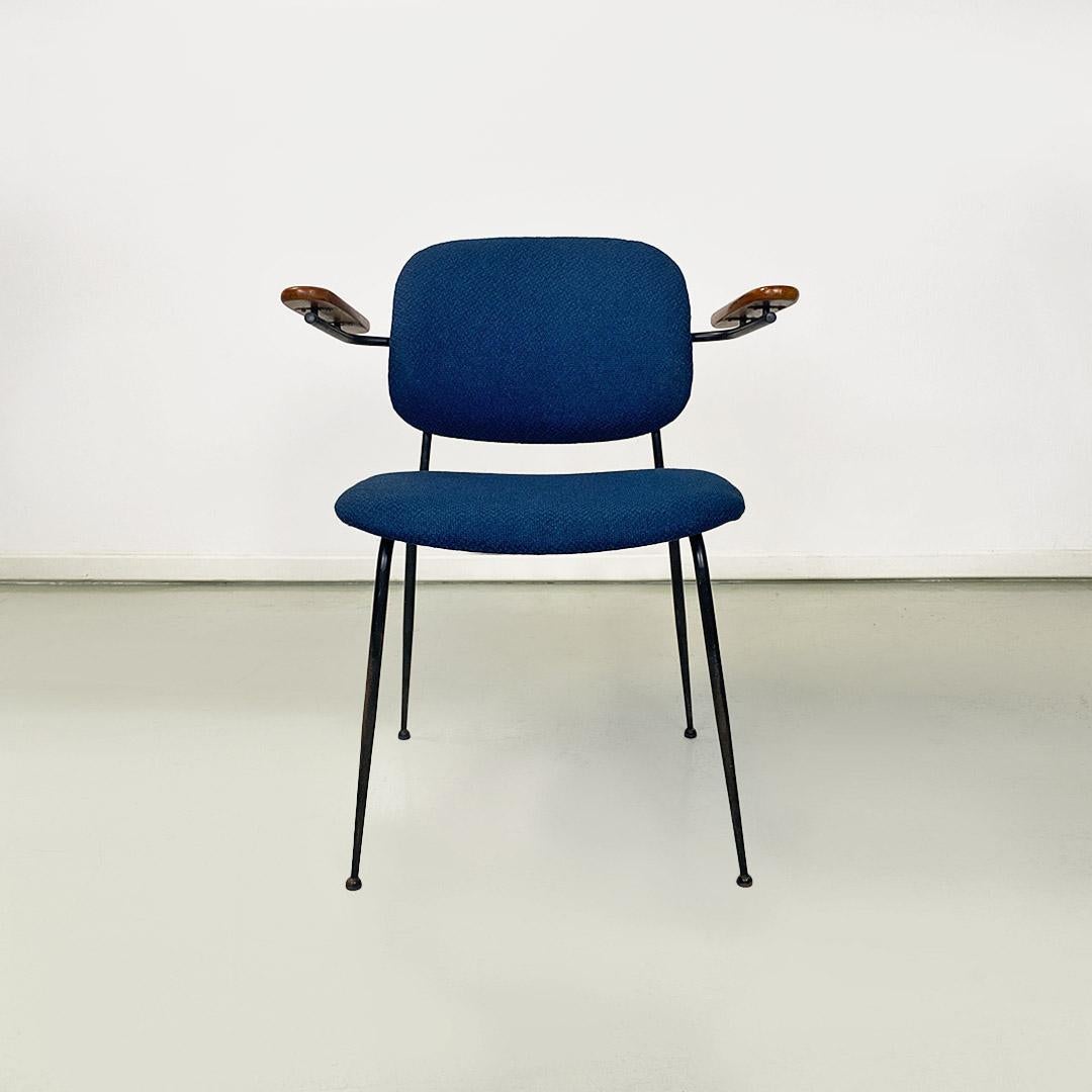Mid-century Italian fabric, iron and beech chair, with arms, c. 1960s For Sale 3