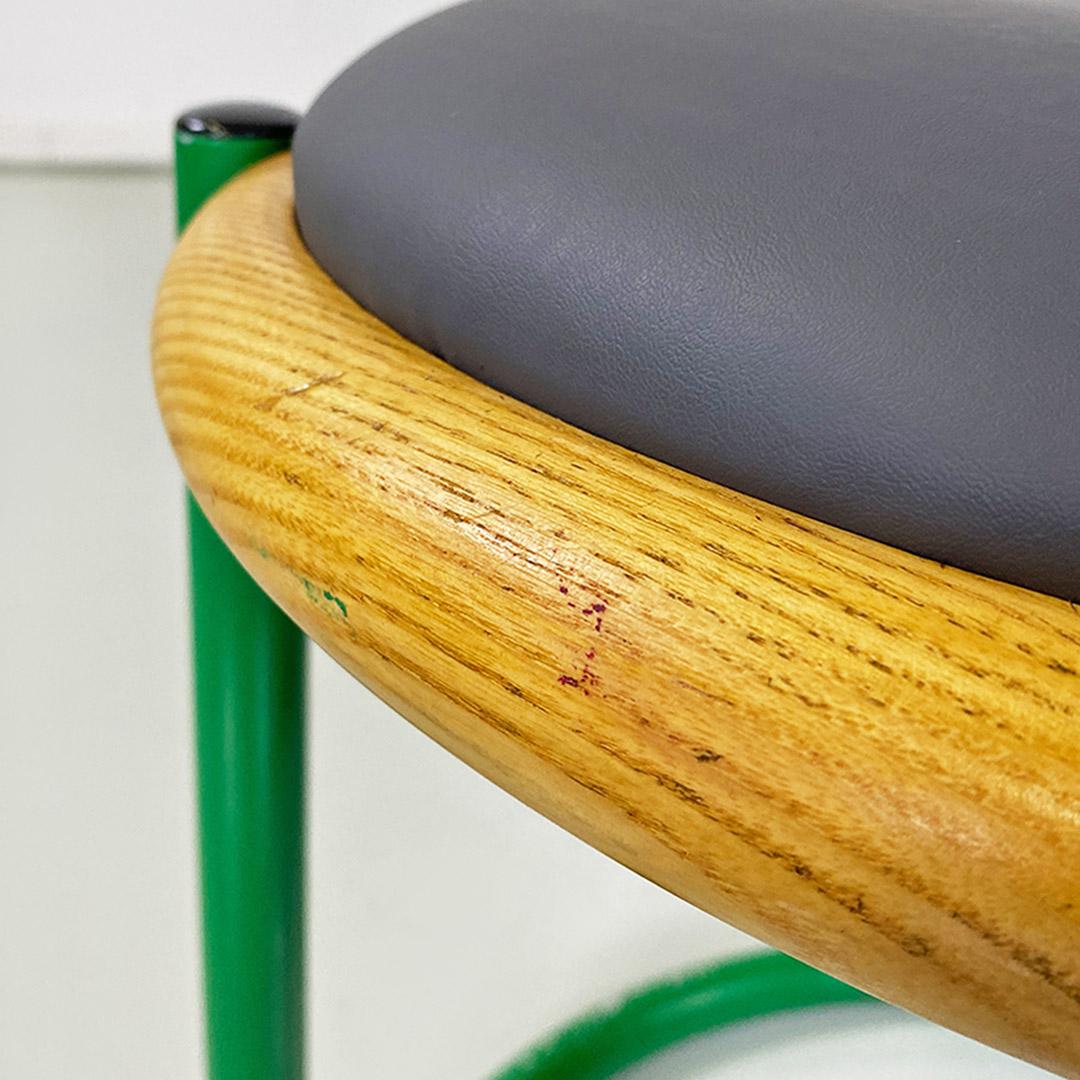 Italian mid century green metal, wood and faux leather chair, Tito Agnoli, 1960s For Sale 4