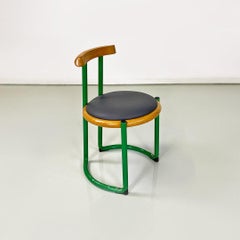 Italian mid century green metal, wood and faux leather chair, Tito Agnoli, 1960s