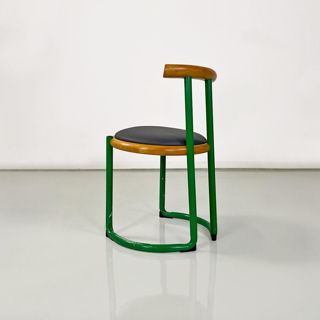 Mid-Century Modern Italian mid century green metal, wood and faux leather chair, Tito Agnoli, 1960s For Sale