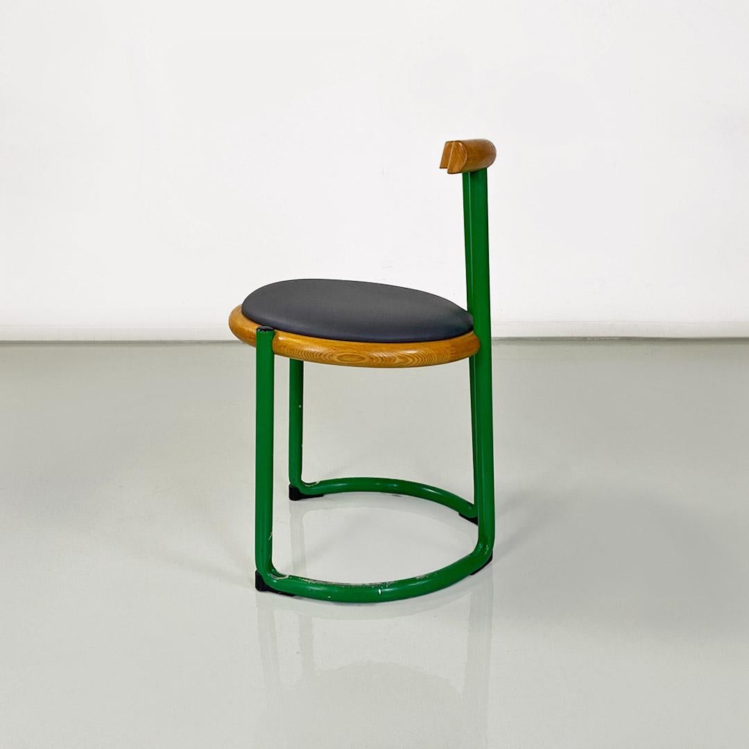 Italian mid century green metal, wood and faux leather chair, Tito Agnoli, 1960s In Good Condition For Sale In MIlano, IT