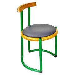 Italian mid century green metal, wood and faux leather chair, Tito Agnoli, 1960s