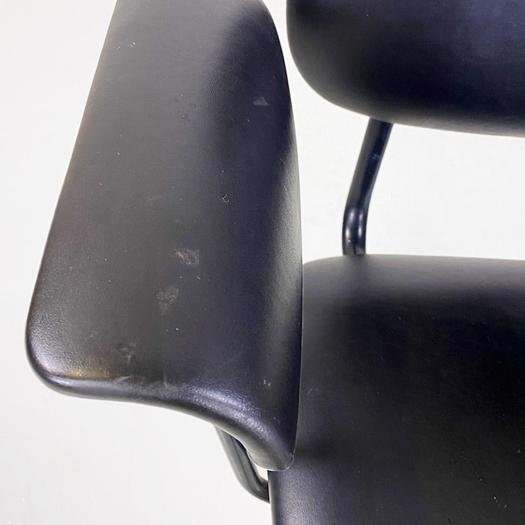 Italian chair, metal and black leather with arms, modern antique, ca. 1960s For Sale 5