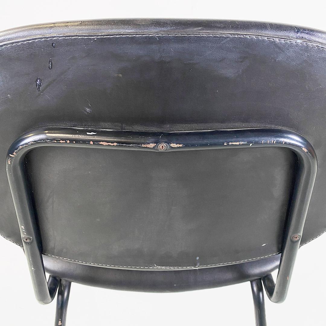 Italian chair, metal and black leather with arms, modern antique, ca. 1960s For Sale 7