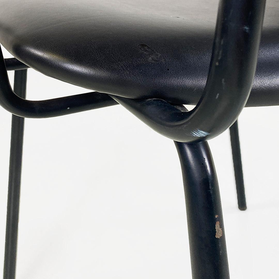 Italian chair, metal and black leather with arms, modern antique, ca. 1960s For Sale 10