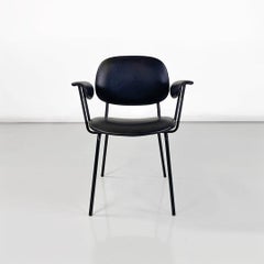 Italian mid-century modern metal and black leather chair with armrests, 1960s