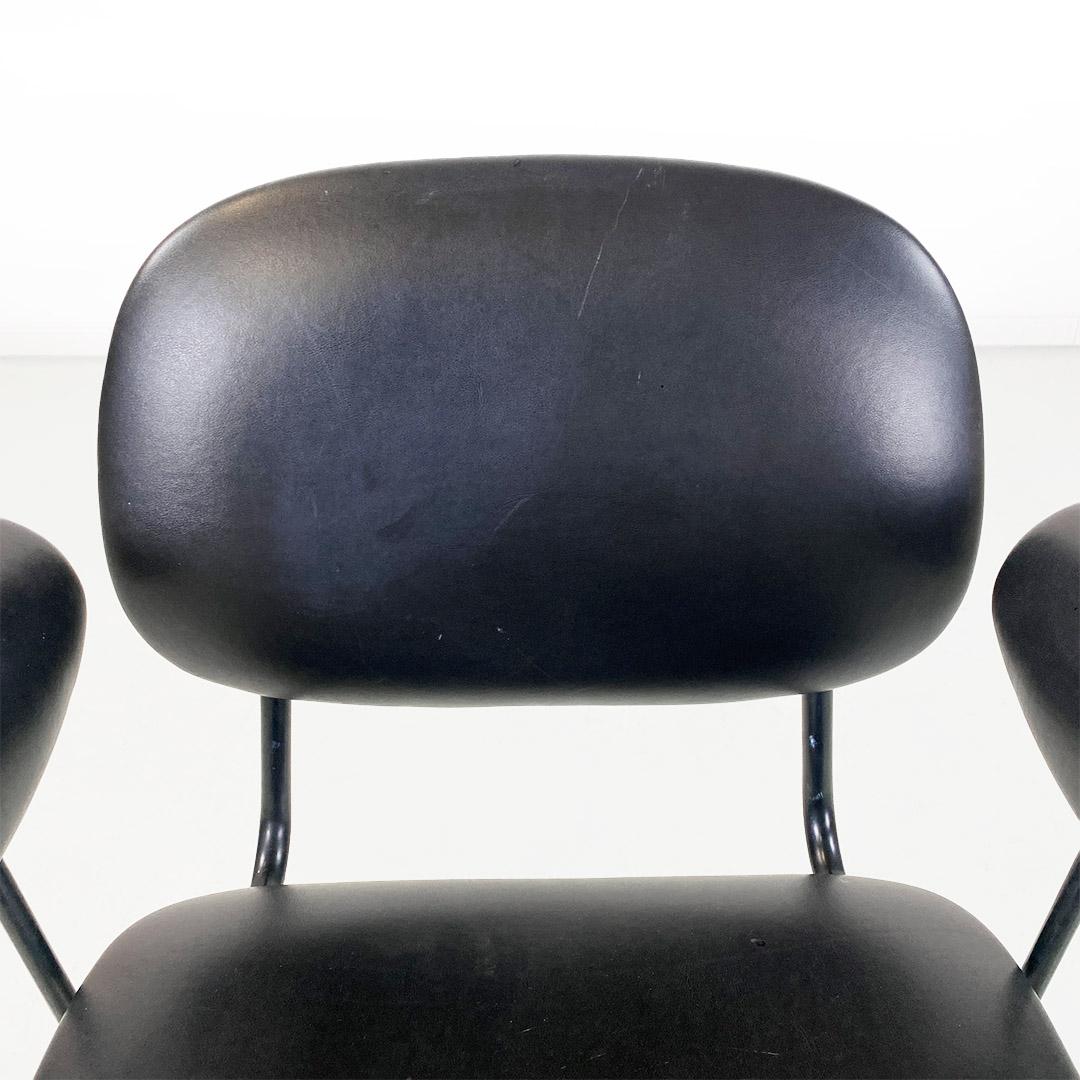 Italian chair, metal and black leather with arms, modern antique, ca. 1960s For Sale 2