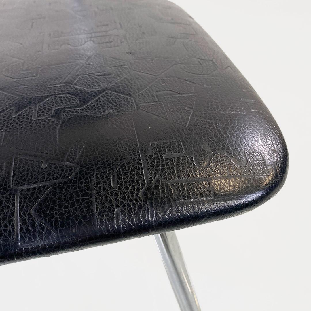 Modern Italian chair, steel and black leather, Alessandro Mendini for Zabro 1980s For Sale 5
