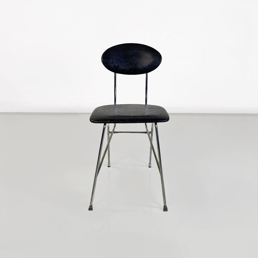 Italian modern steel and black leather chair by Alessandro Mendini, Zabro 1980s.
Modern Italian chair, steel and black leather, Alessandro Mendini for Zabro 1980s
Chair with chromed metal rod structure, black leather covering and black leather seat